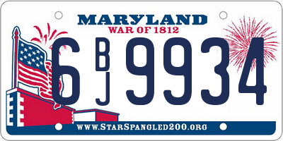 MD license plate 6BJ9934