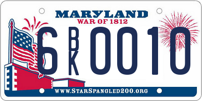 MD license plate 6BK0010