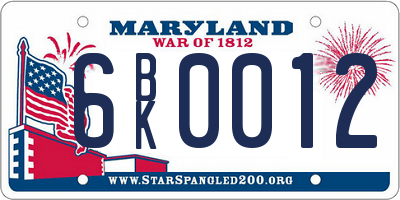 MD license plate 6BK0012