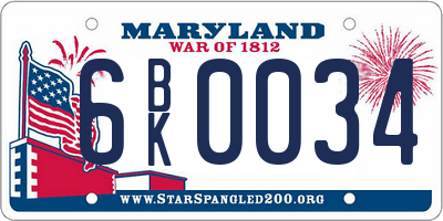 MD license plate 6BK0034