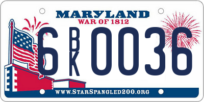 MD license plate 6BK0036