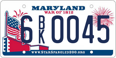 MD license plate 6BK0045