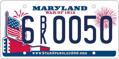 MD license plate 6BK0050