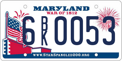MD license plate 6BK0053