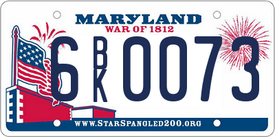 MD license plate 6BK0073