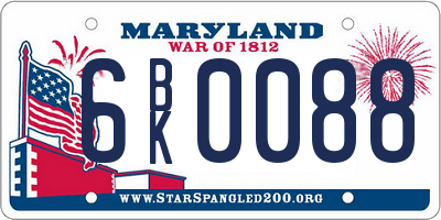 MD license plate 6BK0088