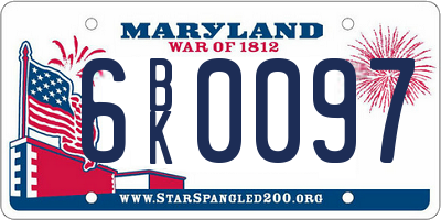 MD license plate 6BK0097