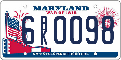 MD license plate 6BK0098