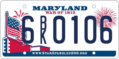 MD license plate 6BK0106