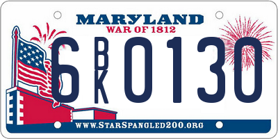 MD license plate 6BK0130