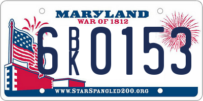MD license plate 6BK0153