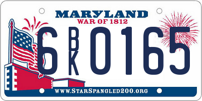 MD license plate 6BK0165