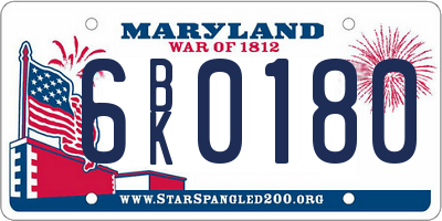 MD license plate 6BK0180