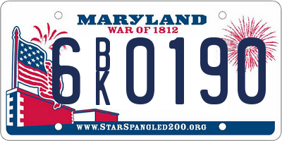 MD license plate 6BK0190
