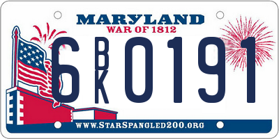 MD license plate 6BK0191