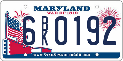 MD license plate 6BK0192