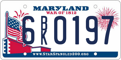 MD license plate 6BK0197