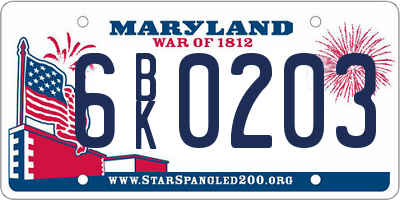 MD license plate 6BK0203
