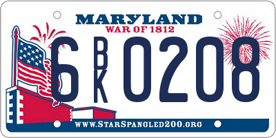MD license plate 6BK0208
