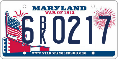 MD license plate 6BK0217