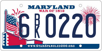 MD license plate 6BK0220