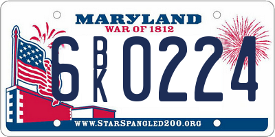 MD license plate 6BK0224