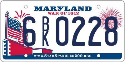 MD license plate 6BK0228
