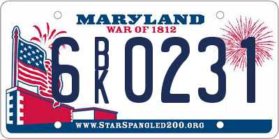 MD license plate 6BK0231