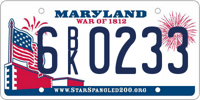 MD license plate 6BK0233