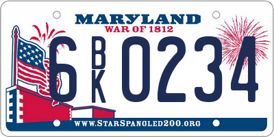 MD license plate 6BK0234