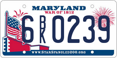 MD license plate 6BK0239