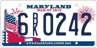 MD license plate 6BK0242