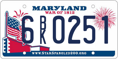 MD license plate 6BK0251