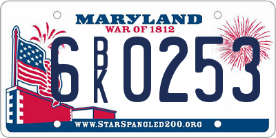 MD license plate 6BK0253