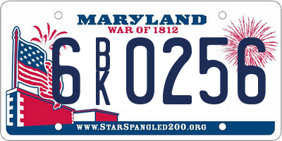 MD license plate 6BK0256