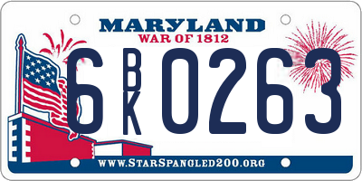 MD license plate 6BK0263