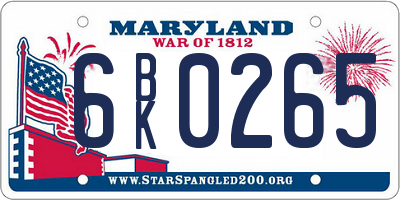 MD license plate 6BK0265