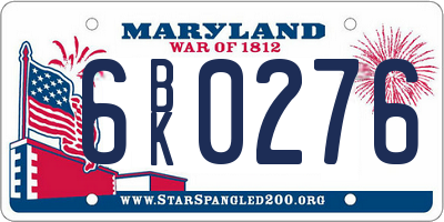 MD license plate 6BK0276