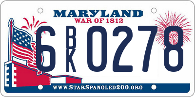 MD license plate 6BK0278