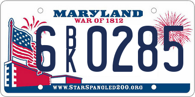 MD license plate 6BK0285