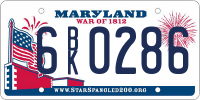 MD license plate 6BK0286