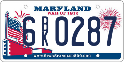 MD license plate 6BK0287