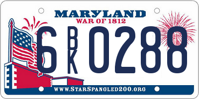 MD license plate 6BK0288
