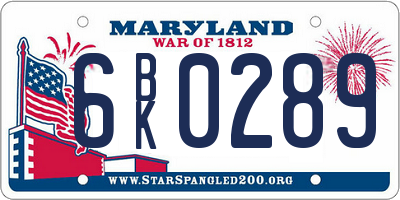 MD license plate 6BK0289
