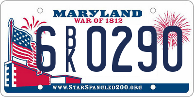 MD license plate 6BK0290