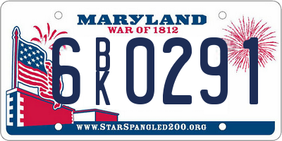 MD license plate 6BK0291