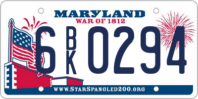 MD license plate 6BK0294