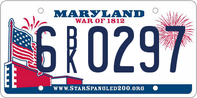 MD license plate 6BK0297
