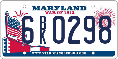 MD license plate 6BK0298