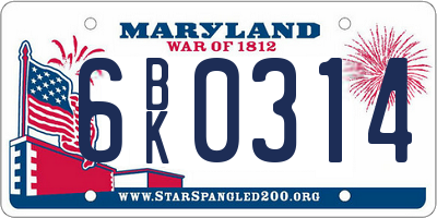 MD license plate 6BK0314